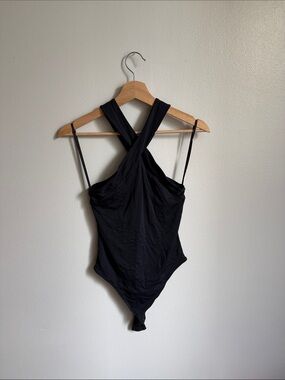 Aritzia Black Cross-Front Bandeau Bodysuit